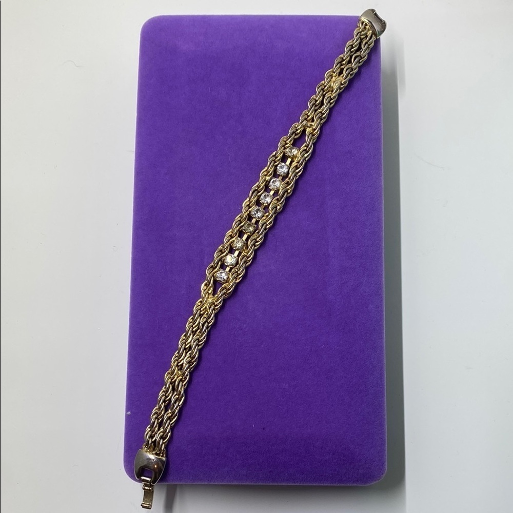 💛 Elegant Vintage Gold Plated Crystal Chain Bracelet